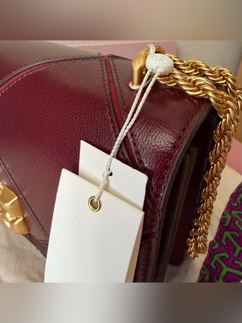 Brand New Tory Burch Eleanor Burgundy Leather Shoulder Bag - Picture 9 of 10